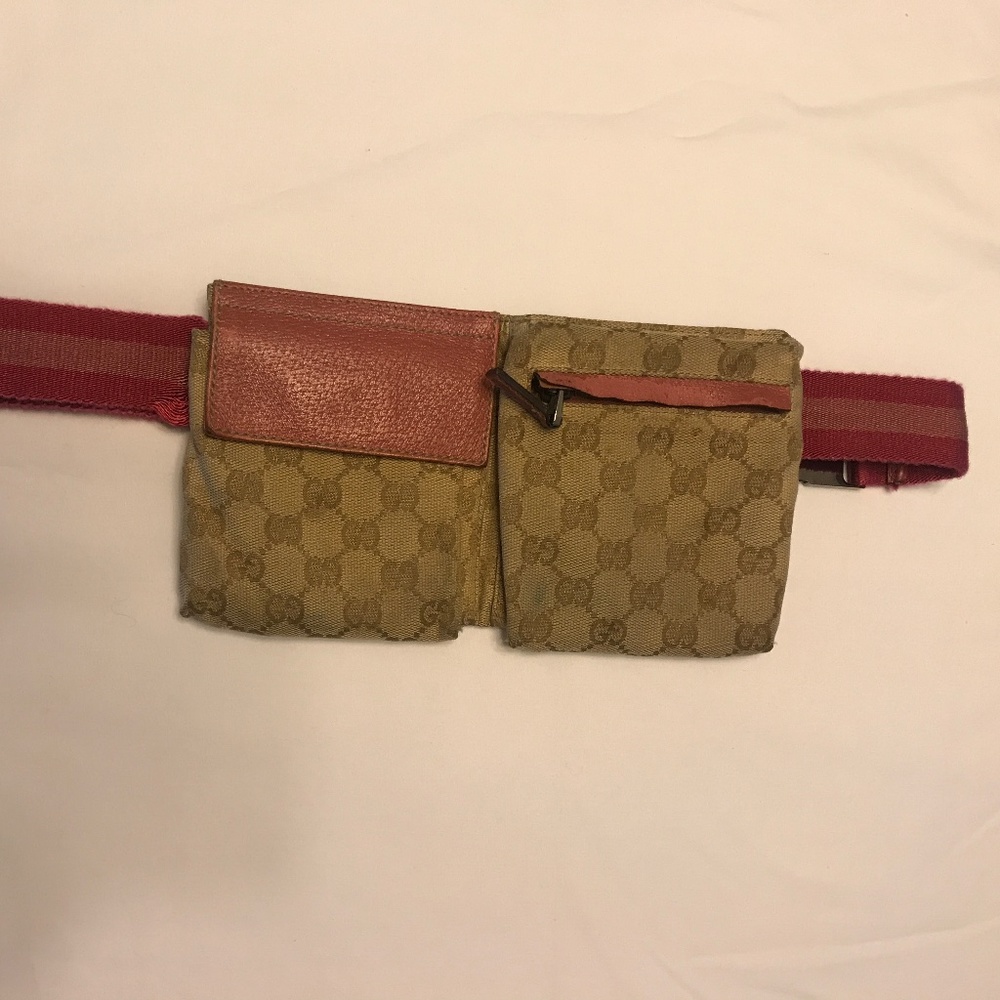 Beige/Pink GG Web Waist Belt Bag